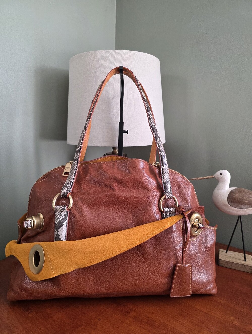 Coach 1941 Outlaw Satchel 42 38488 Saddle Brown Leather Python Shoulder Bag